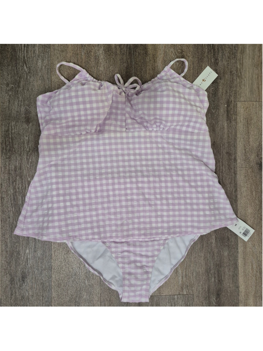 Women's True Craft Gingham Bikini Set Purple White top3x bm2x